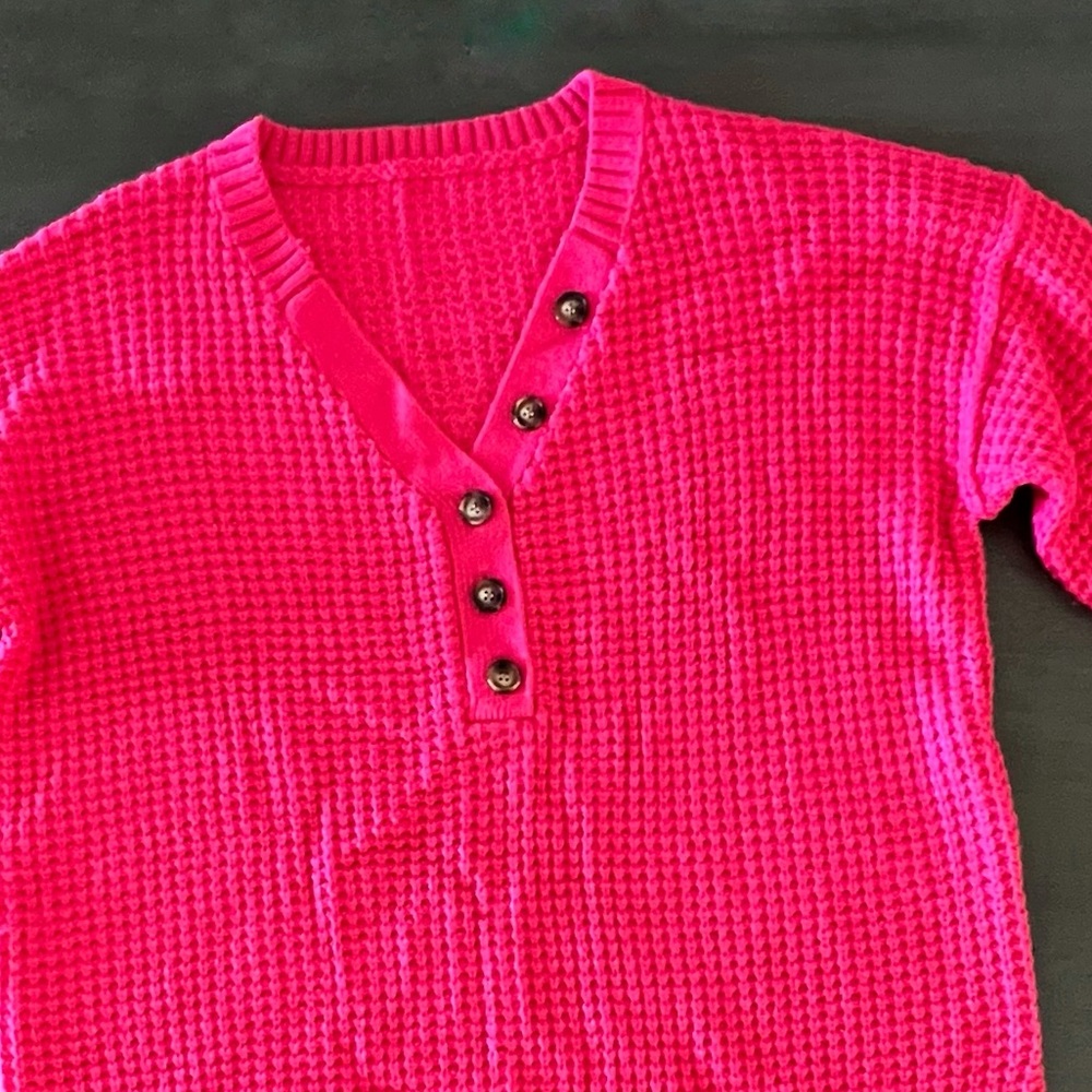 NEW Hot Pink Henley Waffle Texture Soft Comfy
Oversized Fit Knit Sweater XXL - Picture 3 of 4